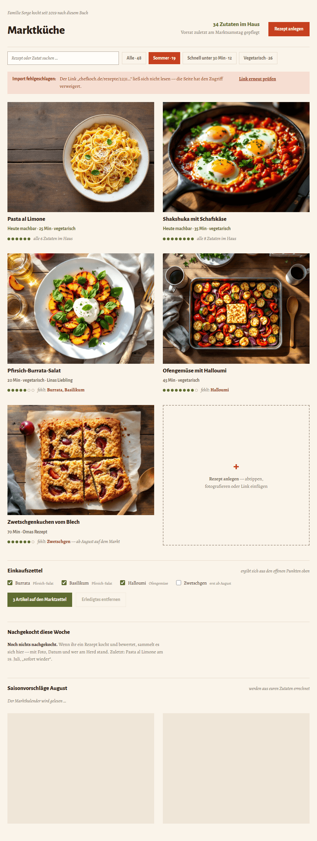 Welt Marktküche: Rezeptraster aus randlosen Gerichtsfotos