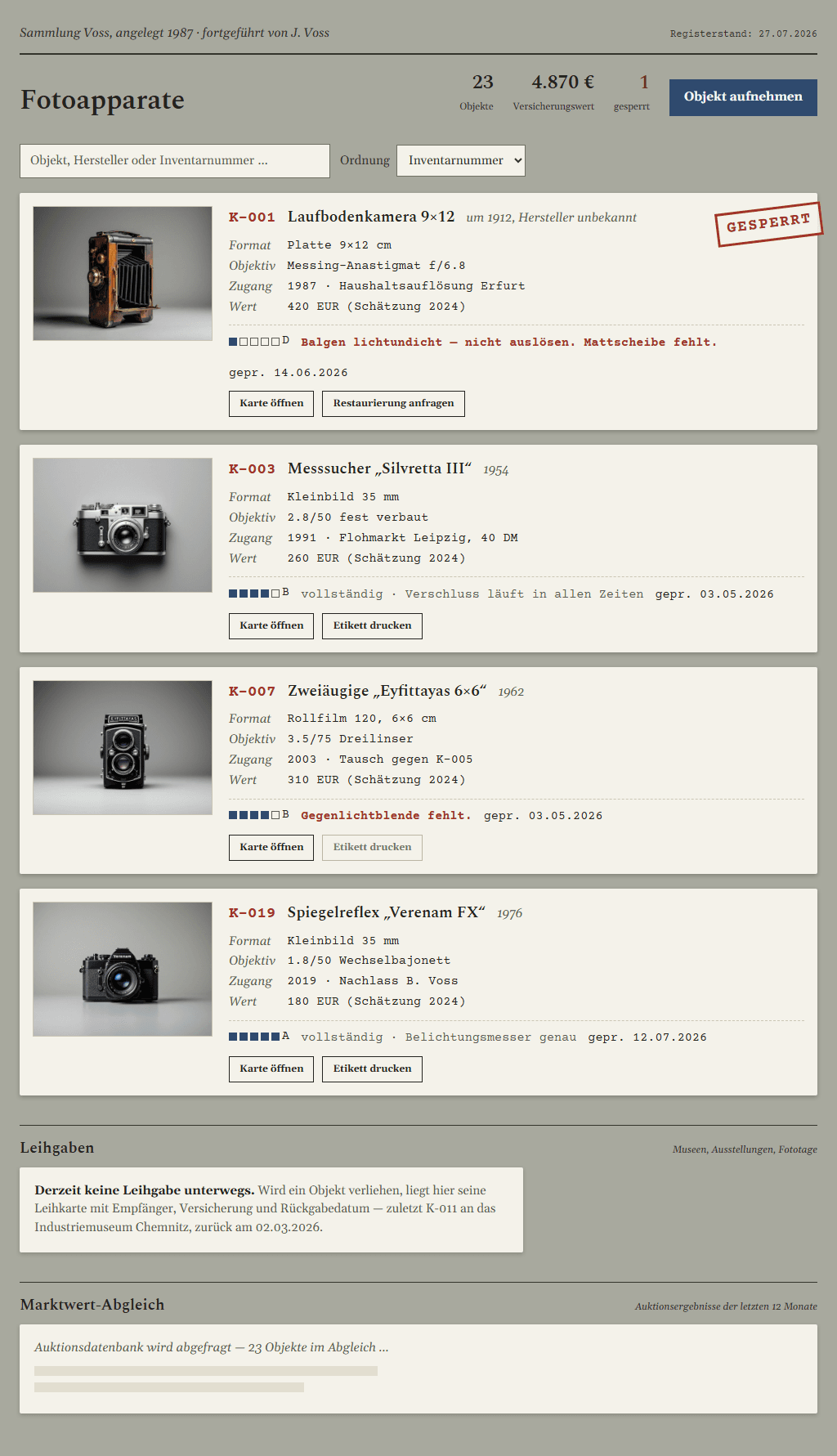 Welt Archivkarte: museales Karteikarten-Register
