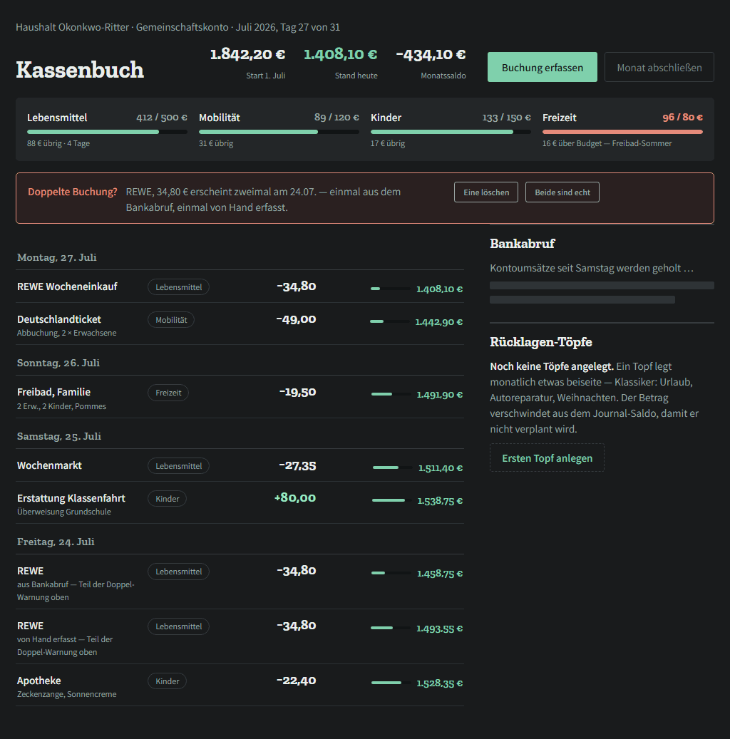Welt Kassenbuch: Graphit-Journal mit Mint-Saldospur