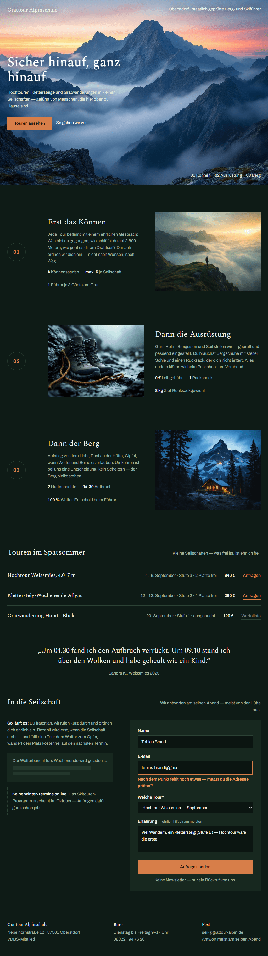 Welt Gipfellicht: Berg-Editorial mit Seillinie