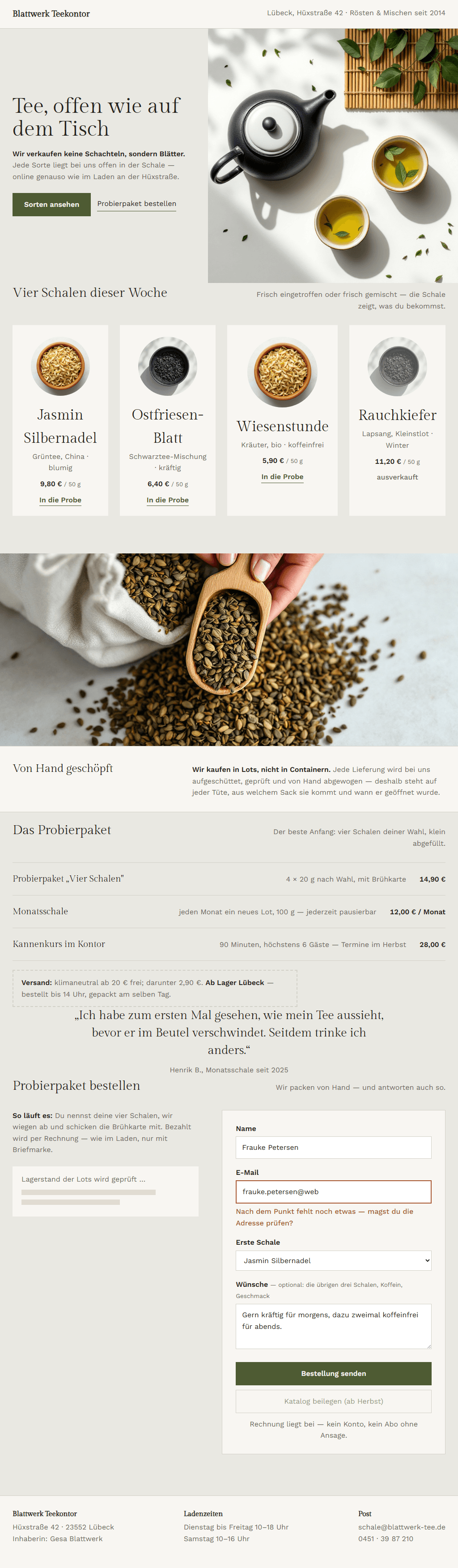 Welt Steinlage: helle Manufaktur-Seite mit Flatlay-Fotografie
