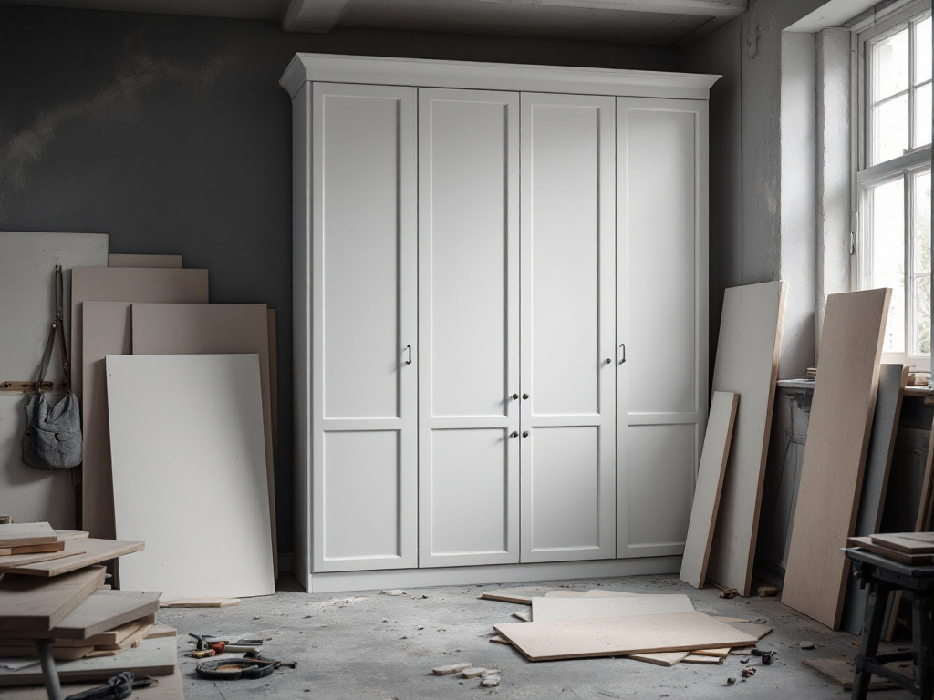 Einbauschrank im Rohbau in der Werkstatt