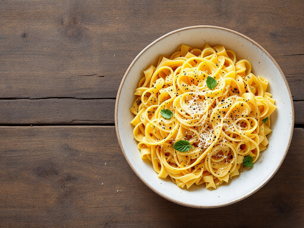 Pasta al Limone mit Parmesan in flacher Schale