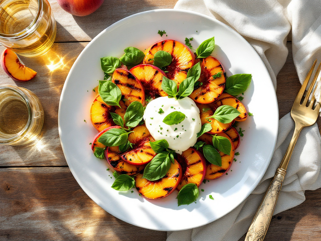 Sommersalat mit gegrilltem Pfirsich und Burrata