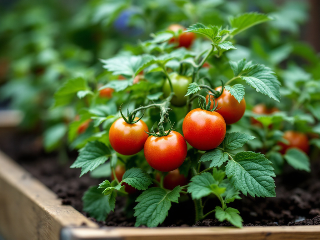 Tomatenpflanze mit reifenden Früchten